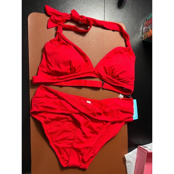 YONIQUE Women's Red Halter Bikini Top & Bottom Swimsuit Set M - Picture 1 of 5